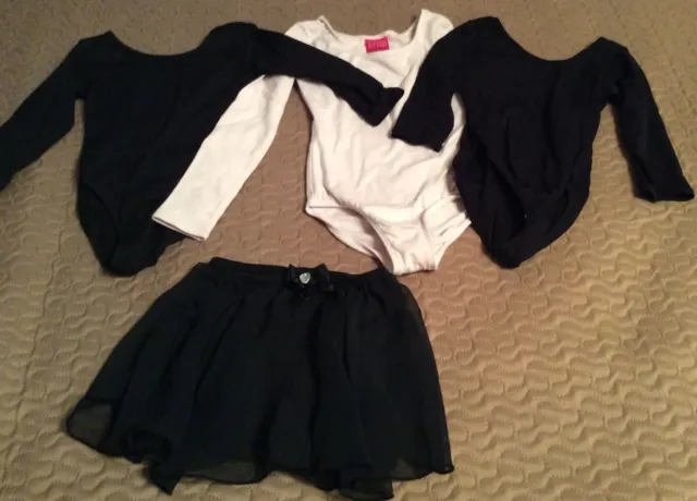 Girls Dancewear Leotards Size XS and 4/5 Black Skirt Black and Pink Tops 104