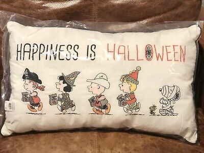 NEW Pottery Barn Kids Peanuts Happiness Is Halloween Lumbar Pillow Charlie Brown