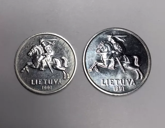 Lithuania 1991 2 & 5 CENTAI Coin Set Horseback Knight with Sword & Shield 🇱🇹