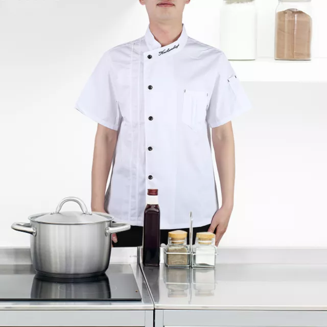 Chef's Uniform Jacket Summer Short Sleeve Chef Cook Coat For Men (White XL) SD