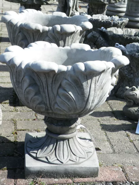 Large Tulip Vase Urn Pair Hand Cast Stone Planter Outdoor Garden Ornament Gift