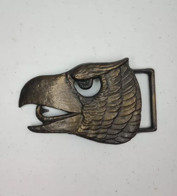 Belt Buckle Bald Eagle Head SOLID BRASS Vintage 1970s Cut-out