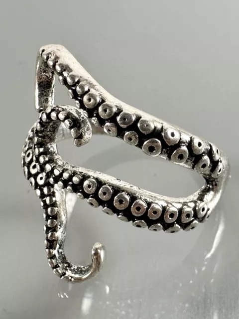 925 Sterling Silver Punk Octopus Tentacles Adjustable Ring