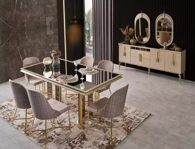 Muebles de comedor nobles conjunto completo mesa de comedor sillas aparador muebles de acero inoxidable