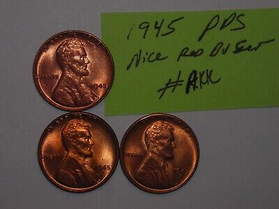 wheat penny 1945,1945-D,1945-S RED BU SET 1945D,1945S UNC LINCOLN CENTS LOT #1