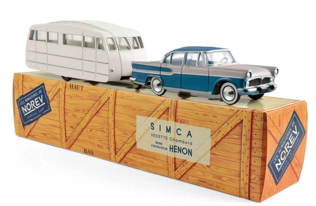 PEUGEOT 404 de 1965 Brun Métallisé Tractant Une Caravane Hénon Véhicules de Collection NOREV 1/18