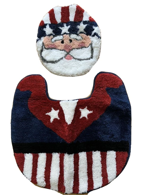 Toilet Lid Contour Rug Patriotic Red White Blue July 4 2-Pc Set Uncle Sam