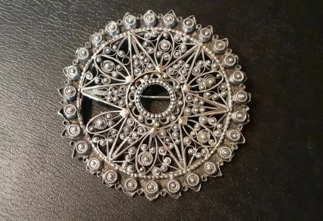 Imposante broche ancienne orientale argent Mahgreb berbère ottoman XIXème D9cm