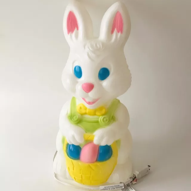 Vtg Easter Bunny Rabbit Blow Mold w Basket Egg & Light 19" General Foam Plastic