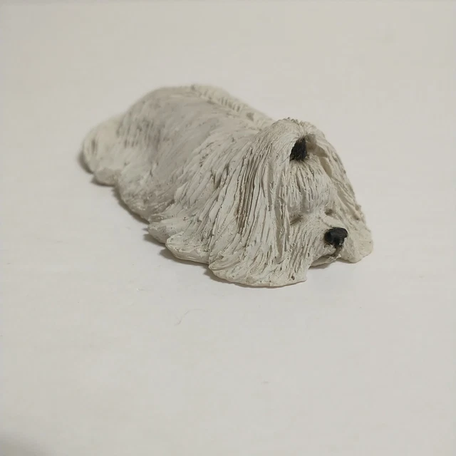 1998 Sandicast Sleeping Maltese Dog Figurine Brue Puppy Snoozer Laying Down 4"