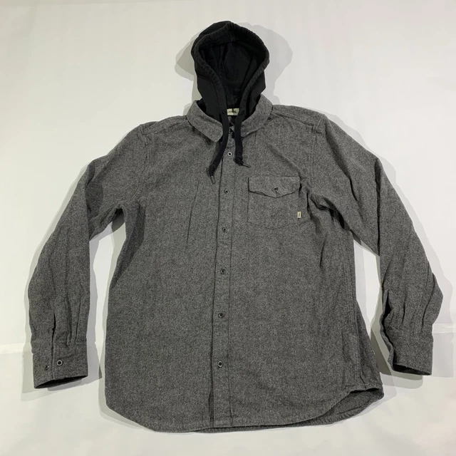 Vans Shirt Mens Medium Gray Flannel Hoodie Long Sleeve Button Up Collared Hooded