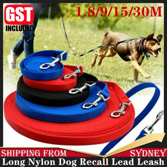 1.8/9/15/30M Long Nylon Dog Puppy Pet Training Obedience Recall Lead Leash Track