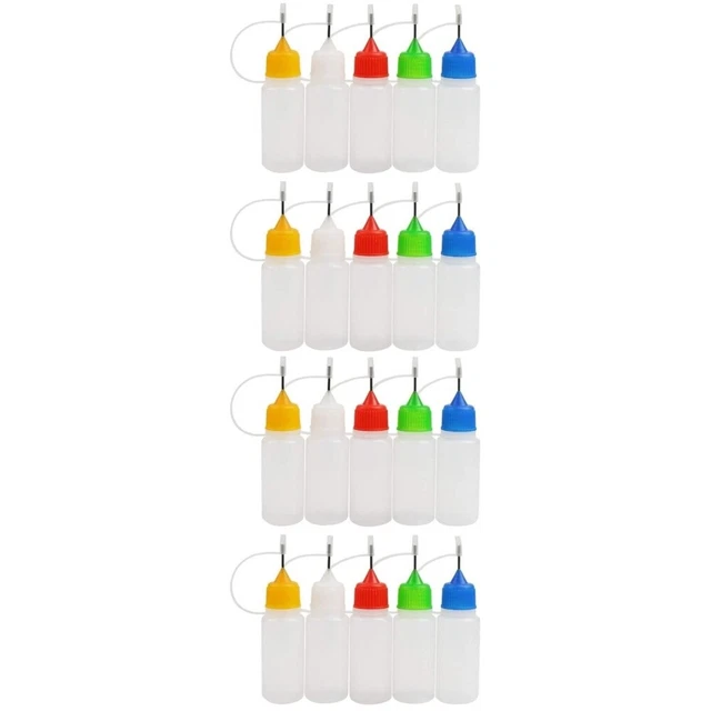 20 piezas Pin aplicador aplicador de pegamento fino botellas de plástico con punta de precisión