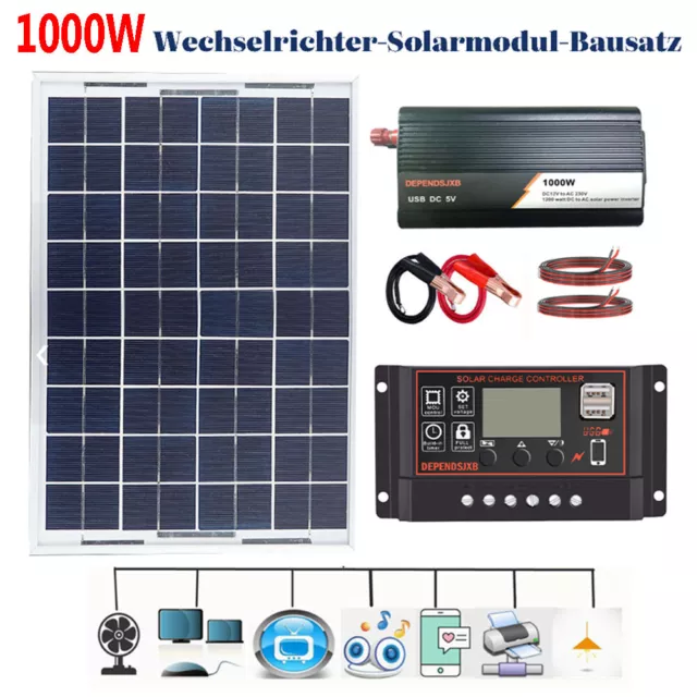 1000 Watt 12V Solar Set 60A Laderegler Balkonkraftwerk Photovoltaik Solaranlage