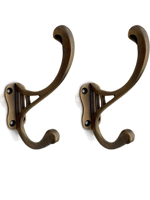 2 hall stand COAT HOOKS door solid brass antiques vintage old style 4 " DECO B