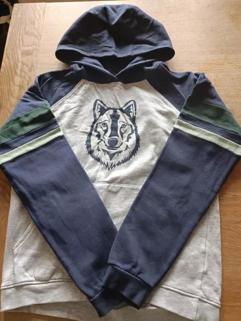 Lovely Boy's Popover Wolf Hoody, Mountain Warehouse 13years Grey/Blue Worn Once!