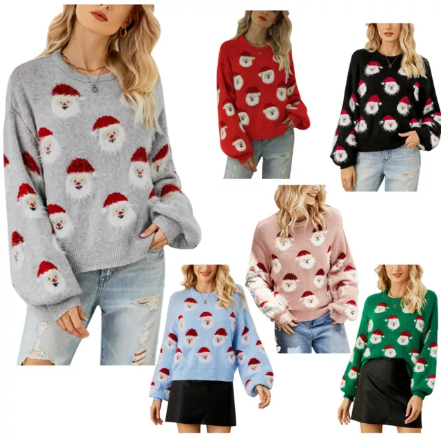 Womens Pullover Fashion Christmas Tops Long Sleeve Knitwear Round Neck Loose