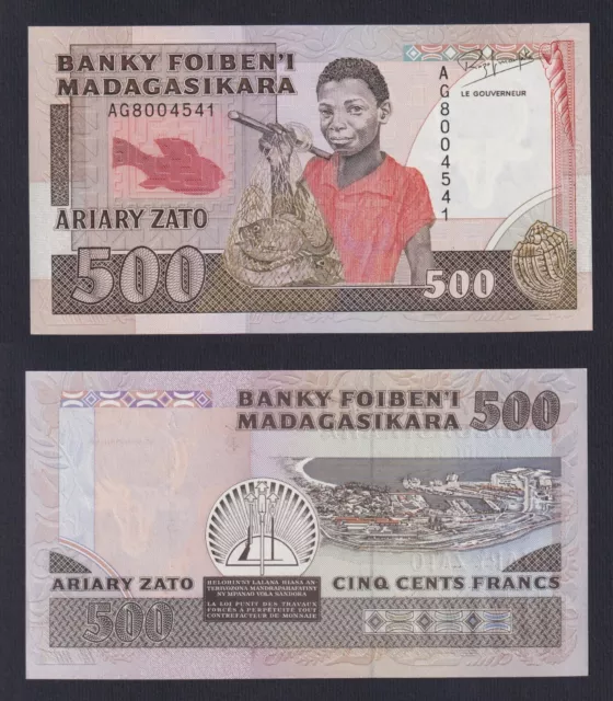 Madagascar 500 francs on 100 ariary 1988-1993 P.-71b FDS/UNC A-01