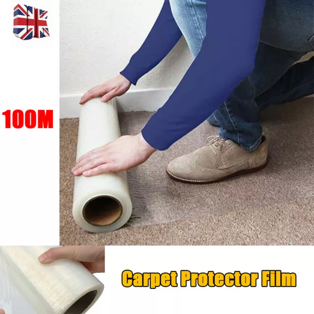 100M Self Adhesive Carpet Floor Protector Roll Protection Cover Dust Film UK