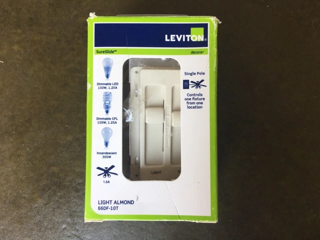 NEW! Leviton 66DF-10T SureSlide Dual Quiet Control Light Almond Dimmer Switch