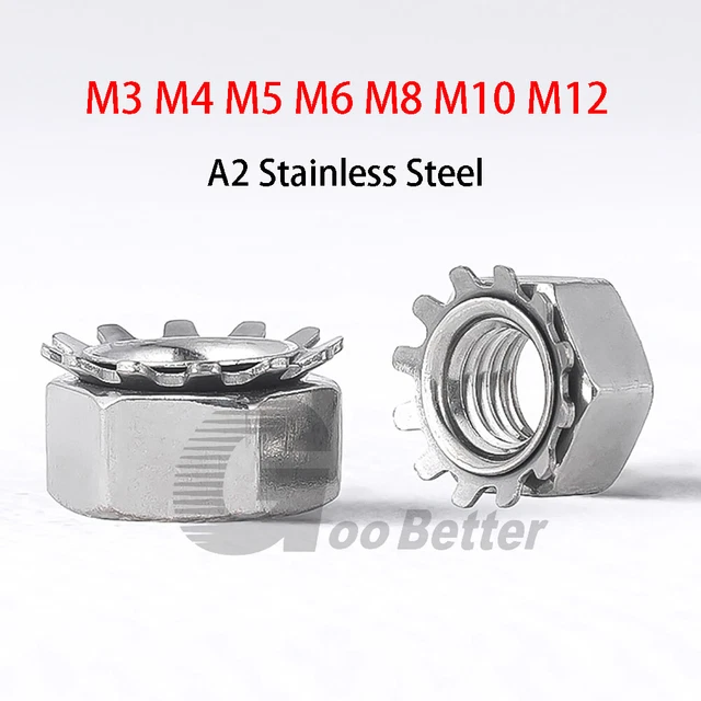 K Lock Nuts with External-Tooth Washer Keps Nut A2 Stainless Steel M3 M4 M5~M12