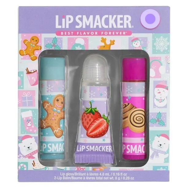 Lip Smacker Holiday Trio Lip Balm &  Gloss Gingerbread Strawberry Cinnamon Bun