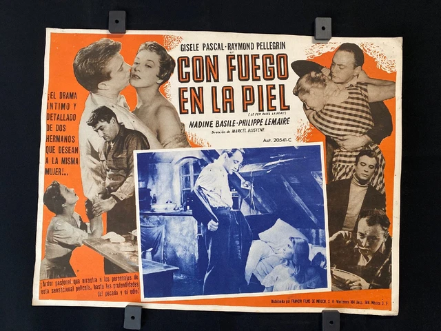1954 Le Feu dans la peau GISELE PASCAL France Authentic MEXICAN LOBBY CARD 16x12