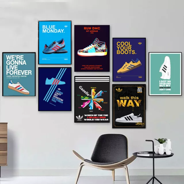 Vintage Retro Old Adidas Casual Trainers Sport Print Poster Wall Art Picture A4+