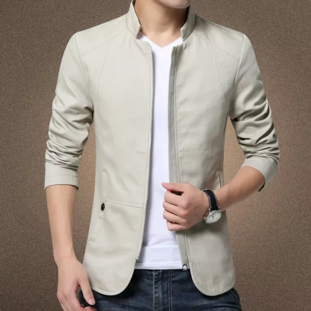 Men Stand Collar Slim fit Blazers Coat Cotton Jacket Casual Outwear Long sleeve