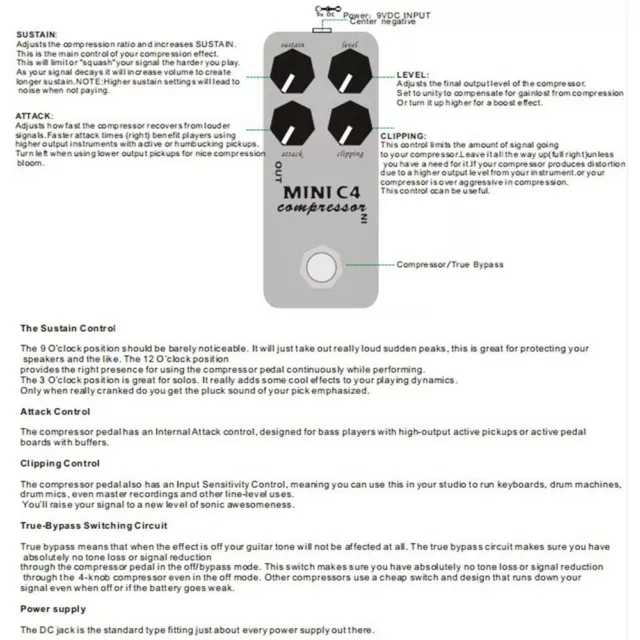 Moskyaudio MINI C4 Compresseur Pédale Aluminium Alliage Guitare & Basse Effet Au