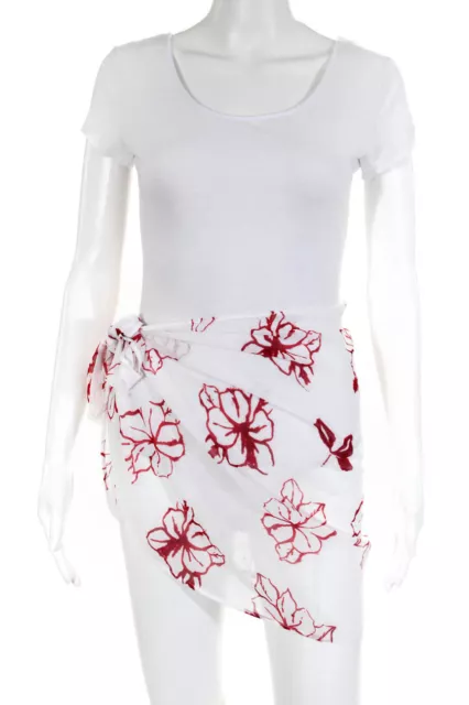 Miss Studio La Perla Womens Floral Print Swim Cover Wrap Skirt White Red Size 8