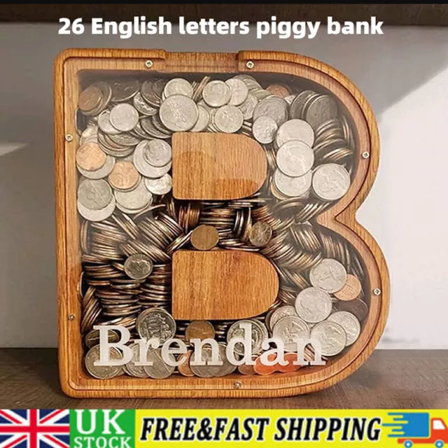 Wooden Piggy Bank Funny Letter/Guitar Coin Saving Money Box Kids Party Gift