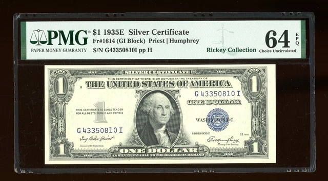 DBR 1935-E $1 Silver Fr. 1614 GI Block PMG 64 EPQ Serial G43350810I
