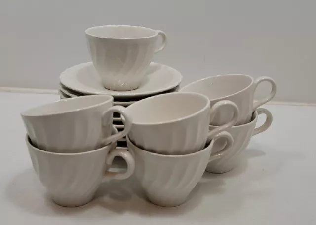 Vintage 7 Cups 9 Saucers Homer Laughlin Sheffield Bone White Swirl Coffee Tea