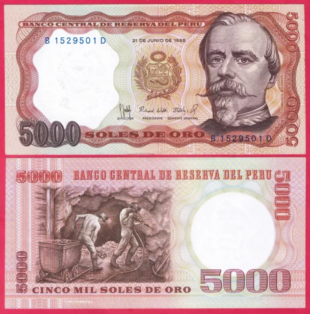 Peru 5,000 Soles De Oro 1985 P117 Banknote Unc