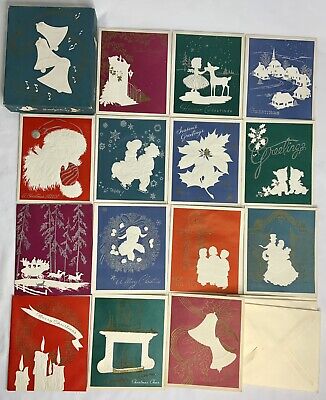 Unique Vintage Box Of 14 Christmas Cards Unused With Envelopes Embossed