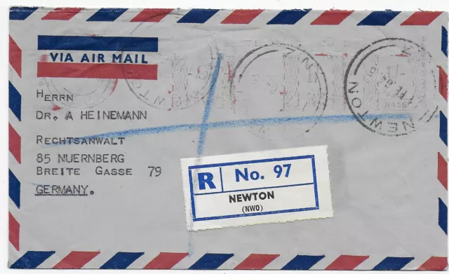Einschreiben Newton Auckland nach Nürnberg 1964