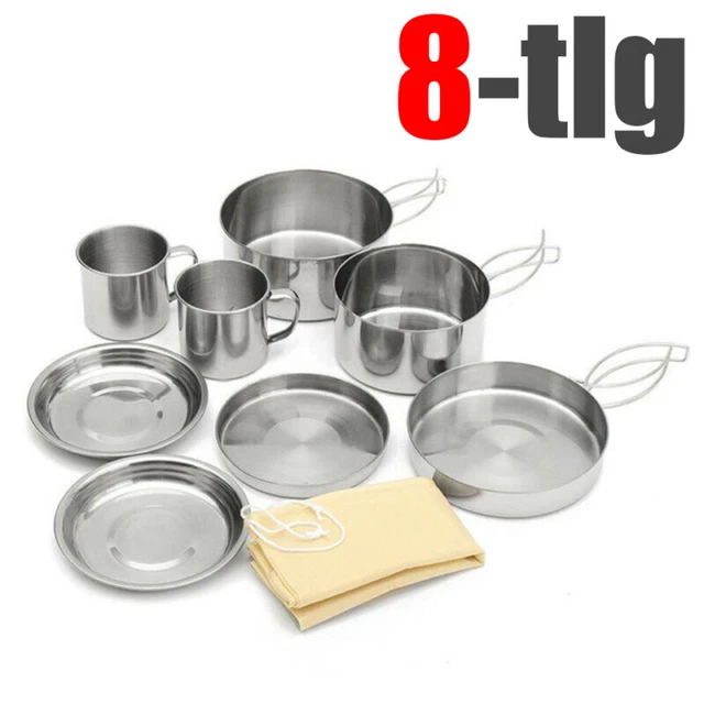 8 teilig Edelstahl Camping Kochset Kochtopf Set Kochgeschirr Topfset Outdoor
