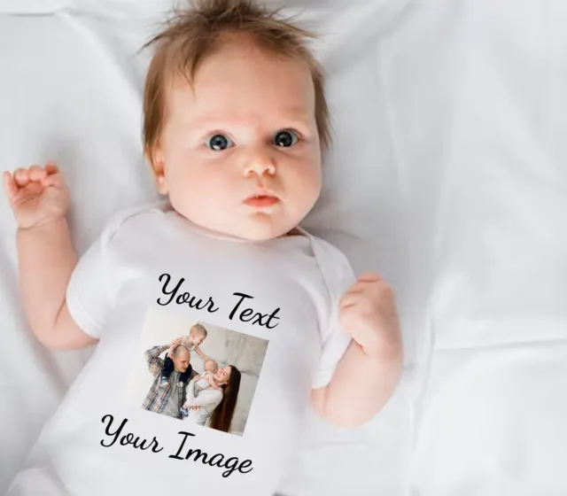 Personalised Custom Baby Vest Image Upload Babygrow Bodysuit Reveal Announcement