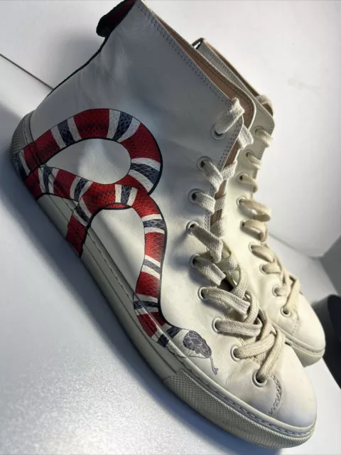 Gucci Men's KingSnake Leather High Top Sneakers in Off-White Size 9.5