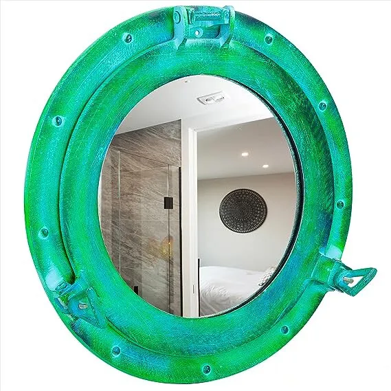 12" Aluminio Portilla Espejo - Verde Y Azul Acabado - Náutico Navío Decorativo