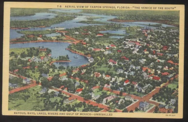 Postcard TARPON SPRINGS Florida/FL Town Local Area Bird's Eye Aerial view 1930's