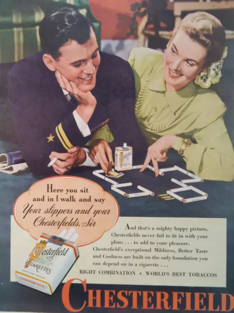 Chesterfield Cigarette Print Ad Original Vtg 1940s WW2 Pretty Girl Schenley Whis