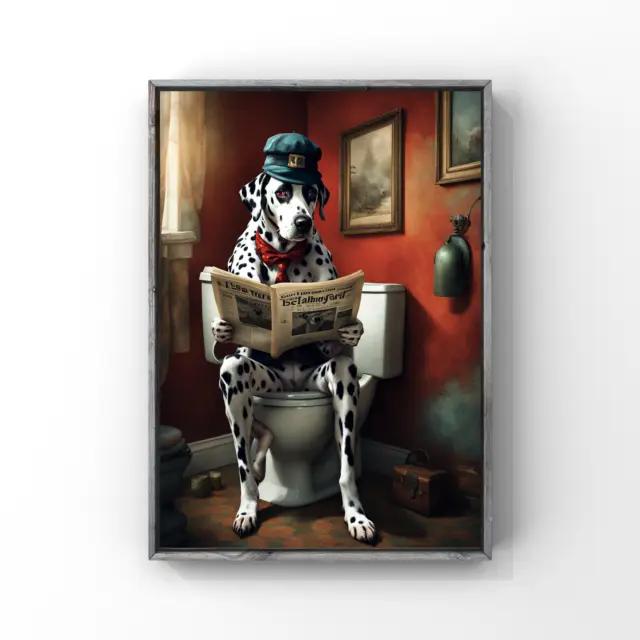 Dog on a Bog : Dalmatian Bathroom Wall Art Decor A4 Print