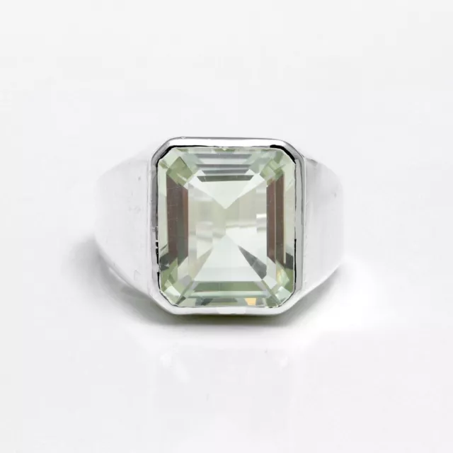 925 Solid Sterling Silver Green Amethyst Statement Gemstone Signet Men Ring