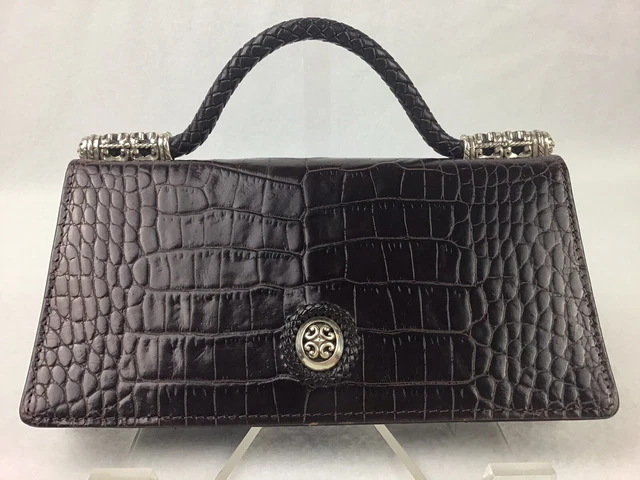 Brighton Croc Embossed Leather Wallet Clutch Braided Strap ID Credit Cards Coins