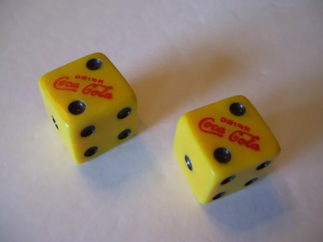 Very Rare Large 3/4 in Yellow Coca-Cola Logo Spot Dice Set Red Script Logo