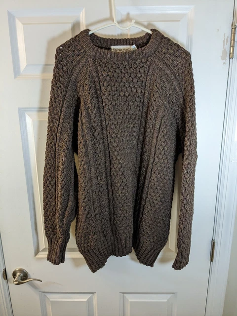 Patrick Malin Donegal Ireland, Men's Fisherman Sweater, brown, size L