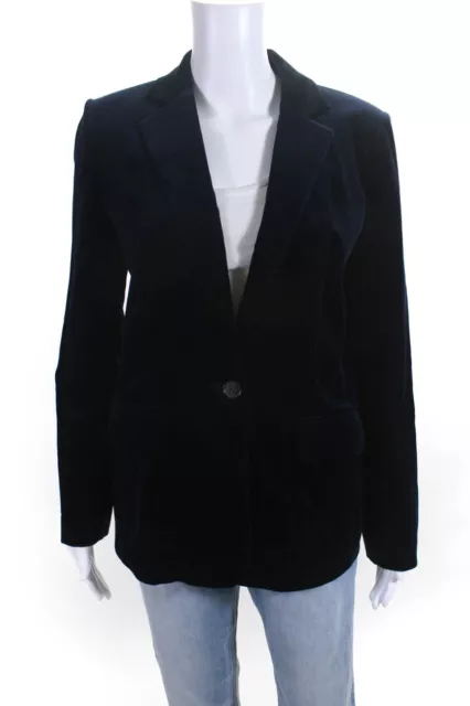 Frame Womens Cotton Velvet Notched Collared One-Button Blazer Blue Size Medium