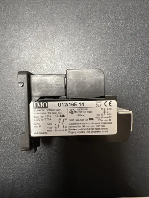 IMO U12/16E 14 Thermal Overload Relay Single Phase Protection 10-14A MBJ1-06